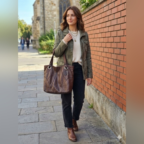 Fossil Handbags - FOSSIL Vintage Brown Leather Tote Bag